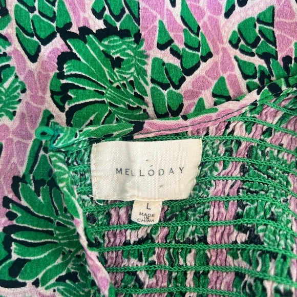 MELLODAY - WOMEN’S SLEEVELESS MAXI DRESS GREEN AND PINK SIZE L TROPICAL - Picture 7 of 10